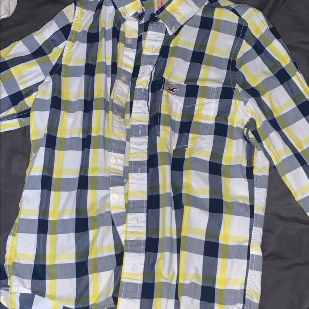 Hollister Mens Lg Dress Shirt Yellow Plaid